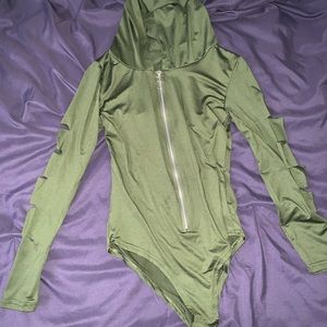 Olive body suit w hoodie